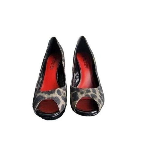 NEW Moda Spana Heels Peep Toe Sz 7.5‎ Animal Print Black Tan Shoes Classic Sexy - Picture 3 of 10